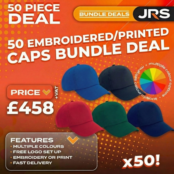 50x Embroidered/Printed Caps Bundle Deal with Free Company/Club Logo