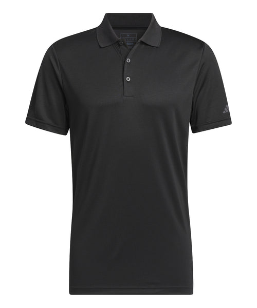 Classic black Adidas Performance polo shirt. Front view showing the textured fabric.