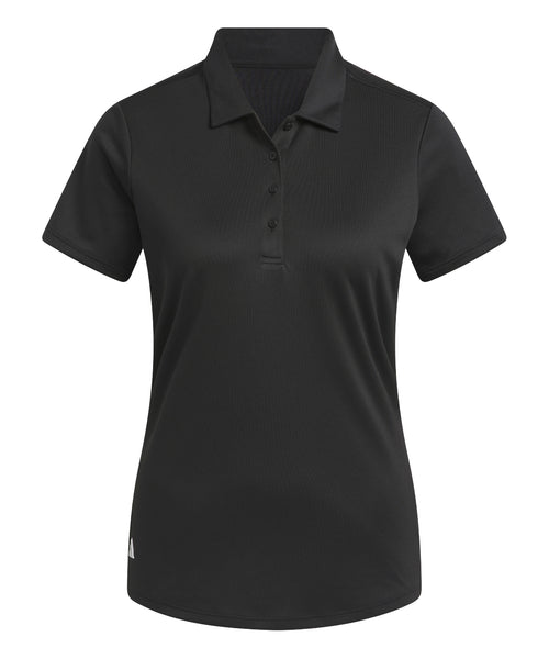 Adidas women's Performance polo in black, with a stylish open-placket design.