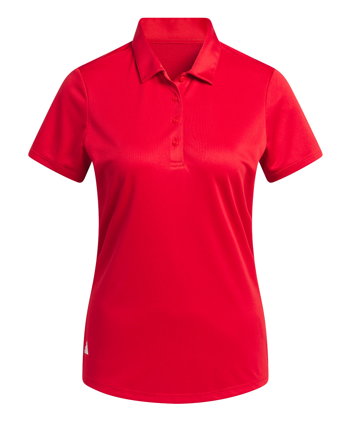 Front view of the Adidas women's Performance polo in a striking collegiate red.