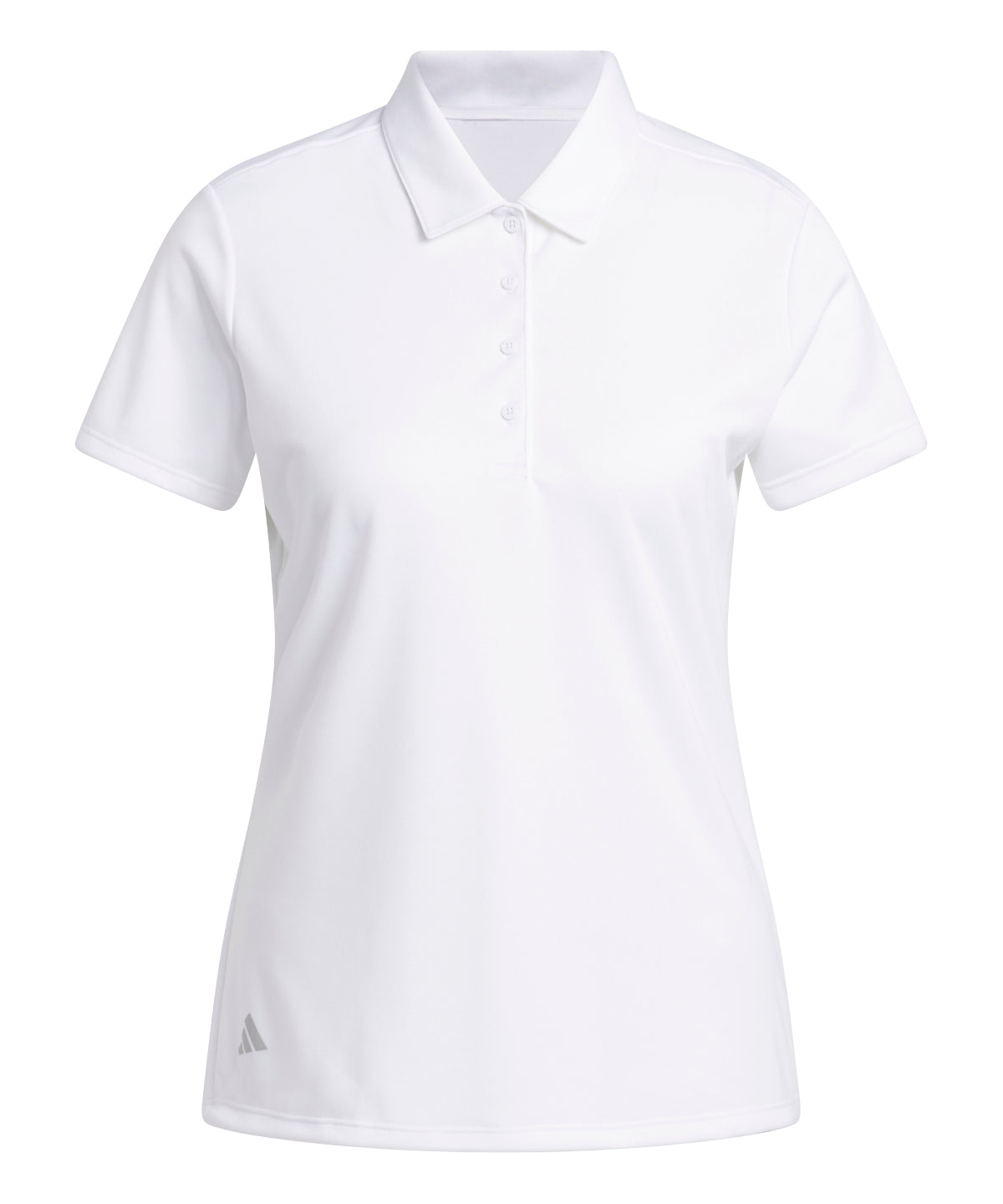 Clean white Adidas women's Performance polo, tailored for a comfortable fit.