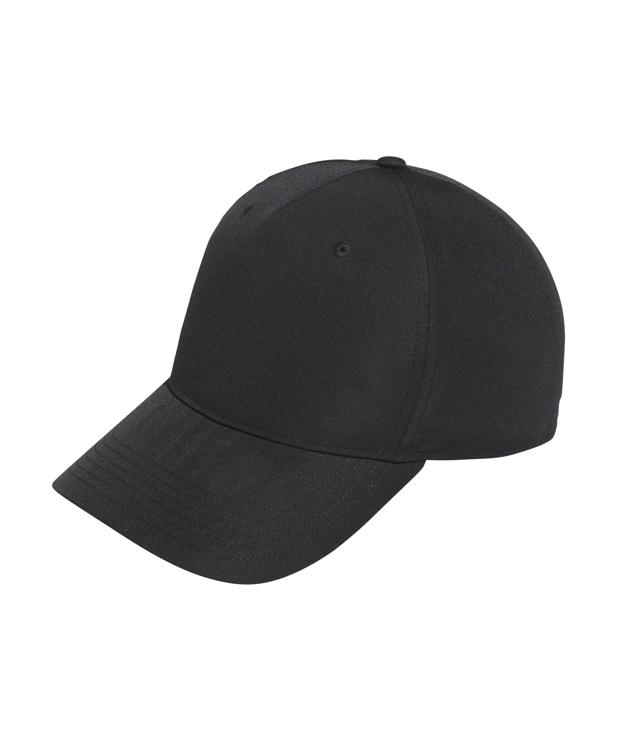Adidas Golf crested cap in black, with an adjustable back strap for a custom fit.