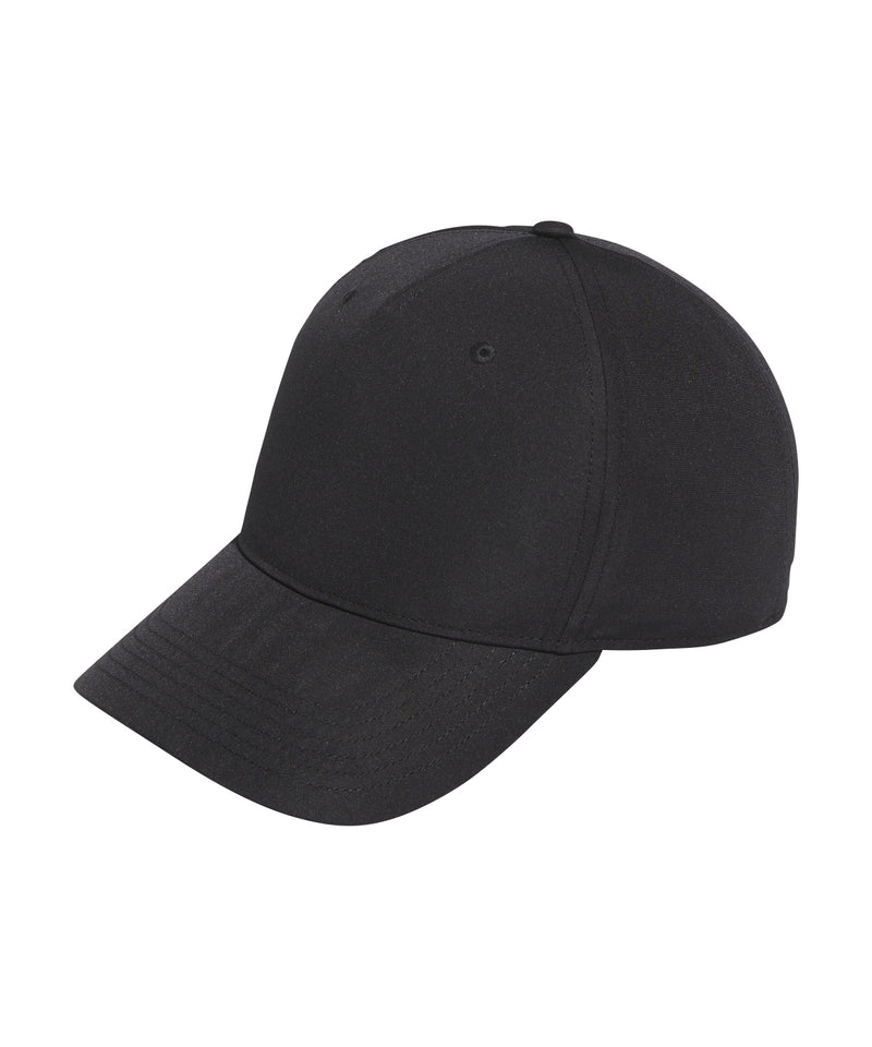 Adidas Golf crested cap in black, with an adjustable back strap for a custom fit.