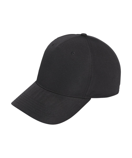 Adidas Golf crested cap in black, with an adjustable back strap for a custom fit.
