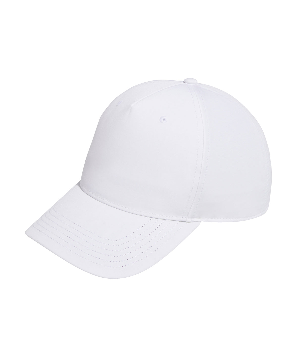 Classic white Adidas Golf crested cap, featuring moisture-wicking fabric.