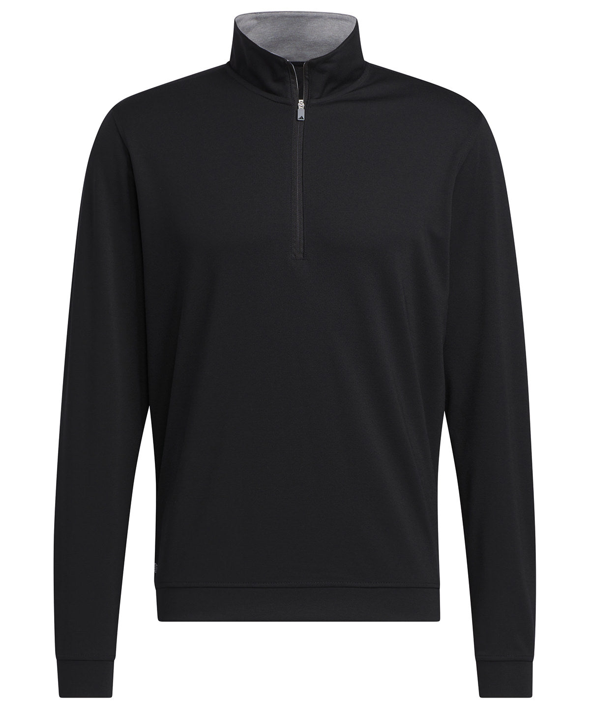 Adidas elevated quarter-zip sweatshirt in solid black with a stand-up collar.