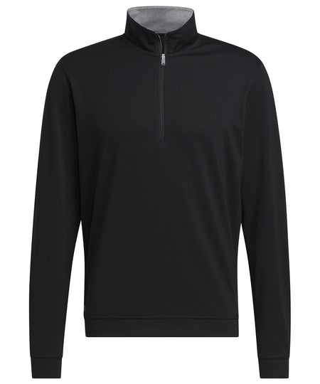 Adidas elevated quarter-zip sweatshirt in solid black with a stand-up collar.