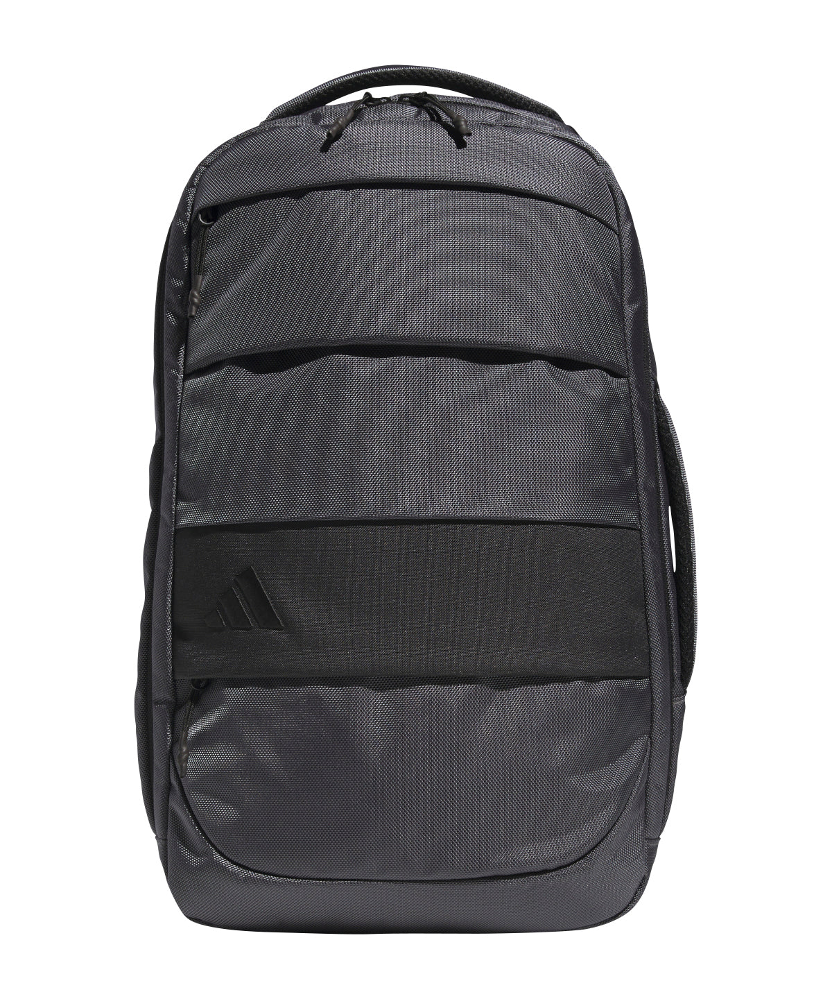 Adidas hybrid backpack bag in grey five, shown with shoulder straps visible.