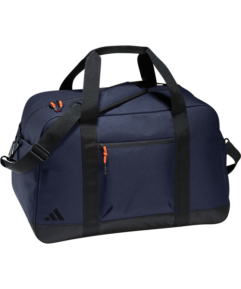 Large Adidas duffle bag in legend ink blue, with a prominent logo and shoulder strap.