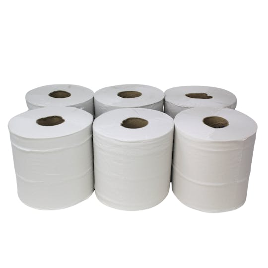 White 2 Ply Flat Sheet Centrefeed Roll (Pack of 6 - 170mm x 150m)