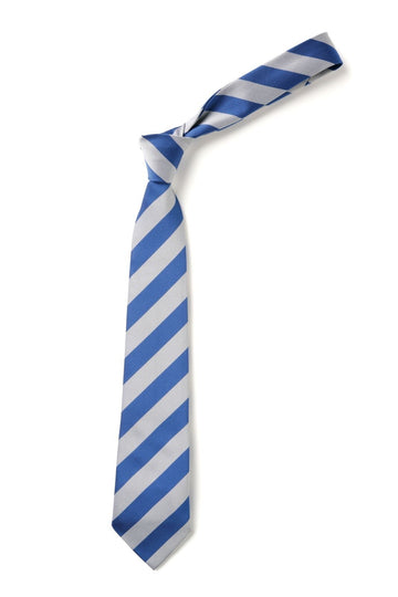 The official Armadale school tie, featuring diagonal stripes in blue and white