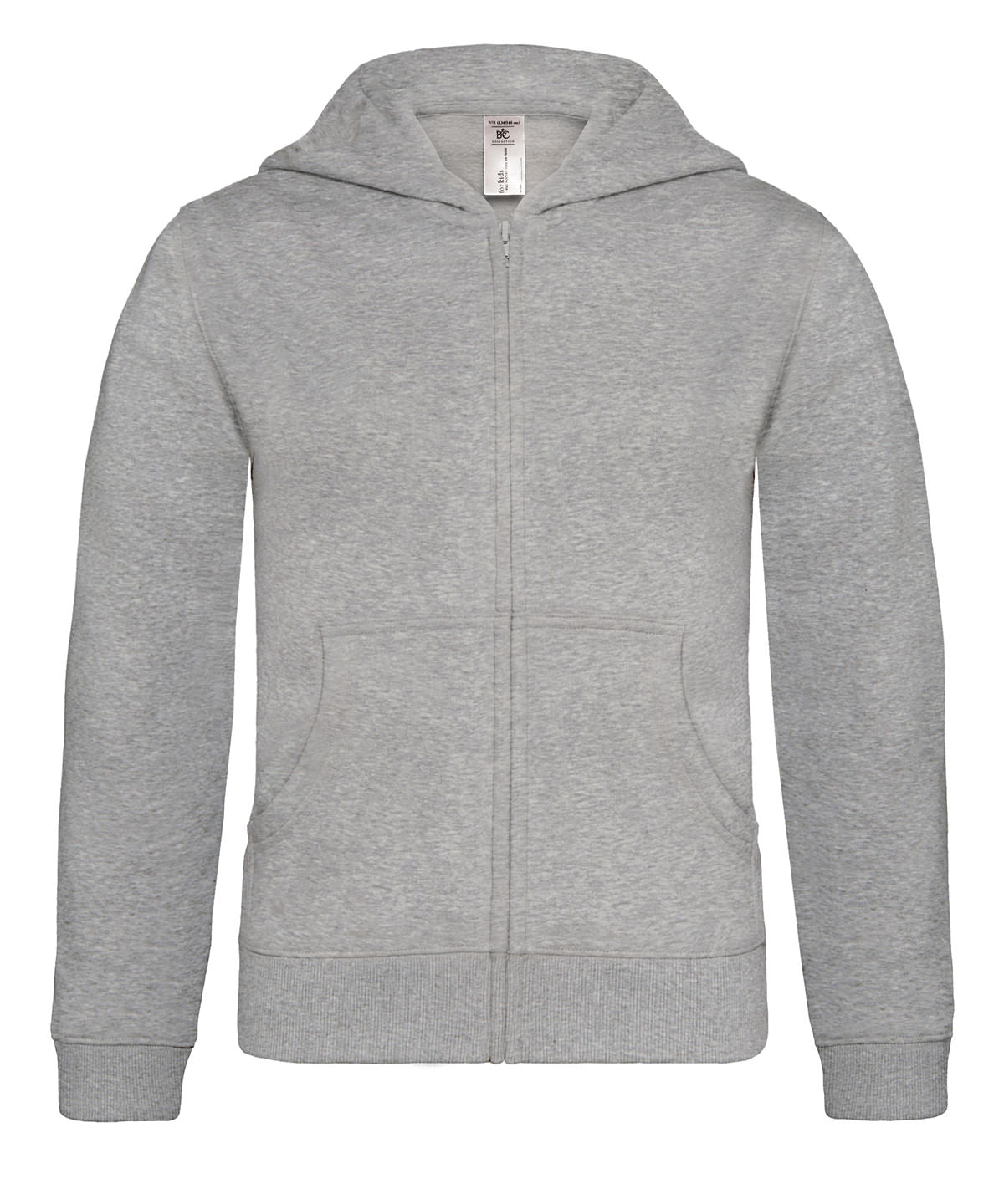 B&C Collection kids' hooded full-zip hoodie B421B in heather grey