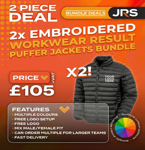 2x Embroidered Workwear Result Puffer Jackets Bundle