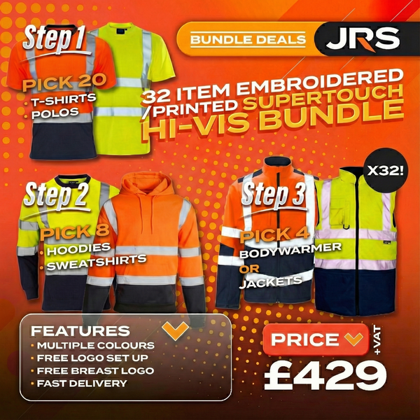 32 Item Embroidered/Printed Hi-Vis Workwear Bundle - Supertouch Polos, T-Shirts, Hoodies & Bodywarmers