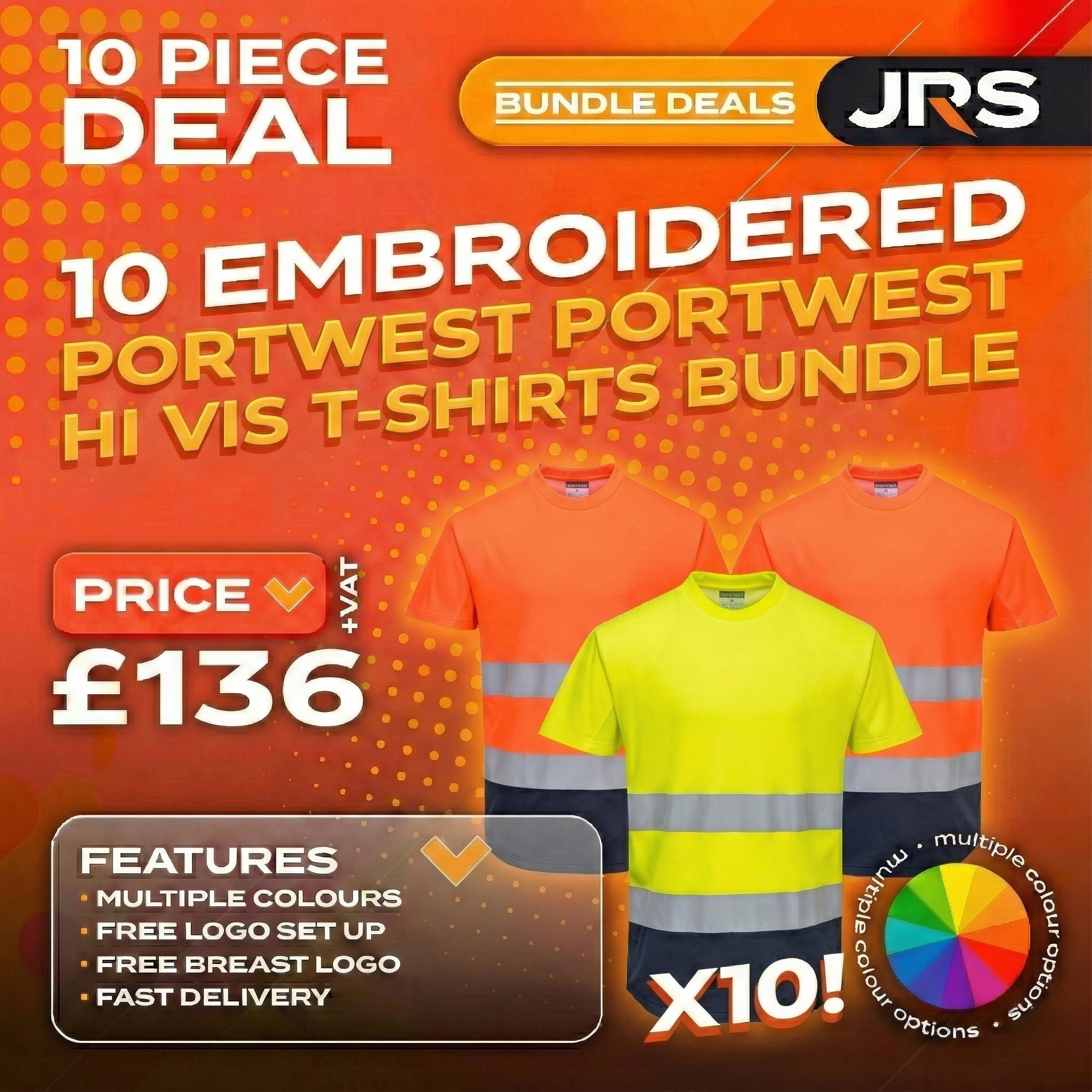 10x Embroidered Workwear Portwest Hi-Vis T-Shirts Bundle