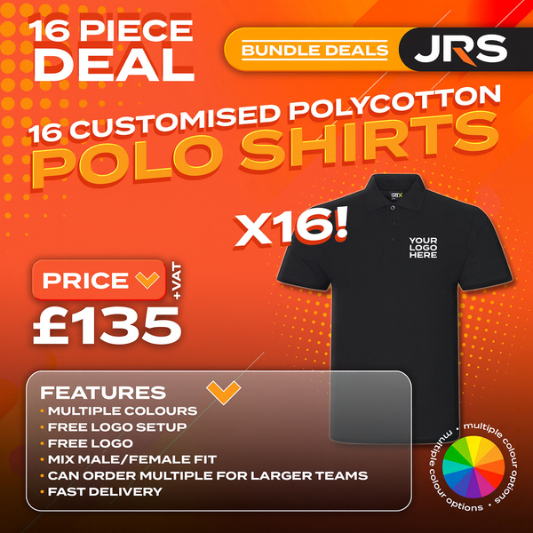 16x Personalised Embroidered Work Polo Shirts with Free Logo