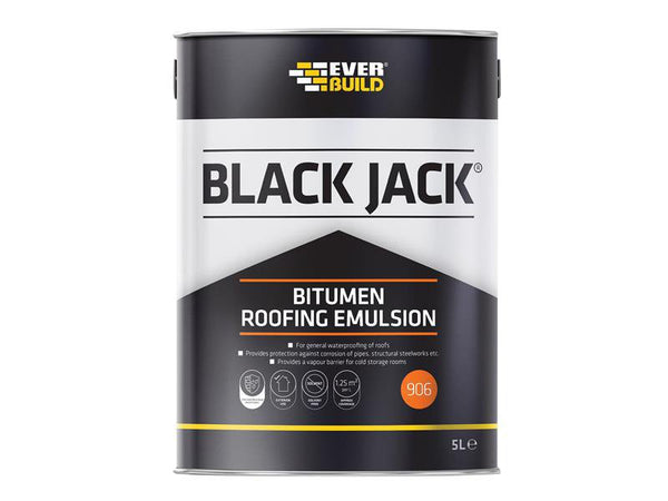 Everbuild Sika Black Jack 906 Bitumen Roofing Emulsion 5 litre