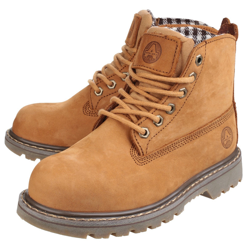 Close-up of the lacing and tongue on the Amblers FS103 safety boot.