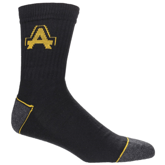 Three-pack of Amblers heavy-duty work socks in dark colors.