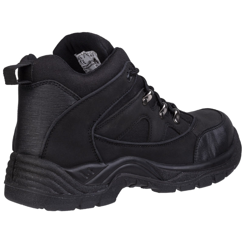 Side view of the black FS151 vegan-friendly safety boots.