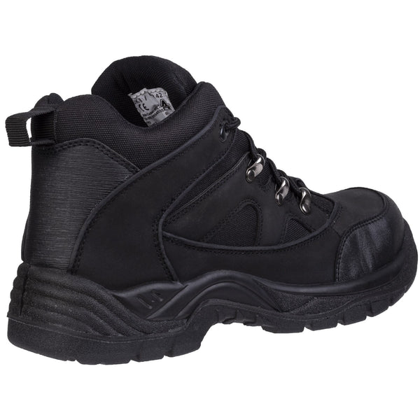 Side view of the black FS151 vegan-friendly safety boots.
