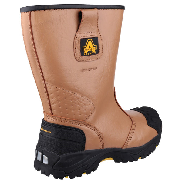 Side profile of the Amblers FS143 waterproof safety rigger boot showing the durable sole.