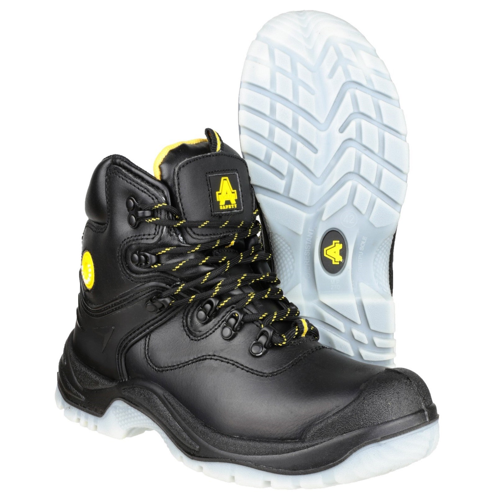 Rear view of the black and red Amblers FS198 safety boot.