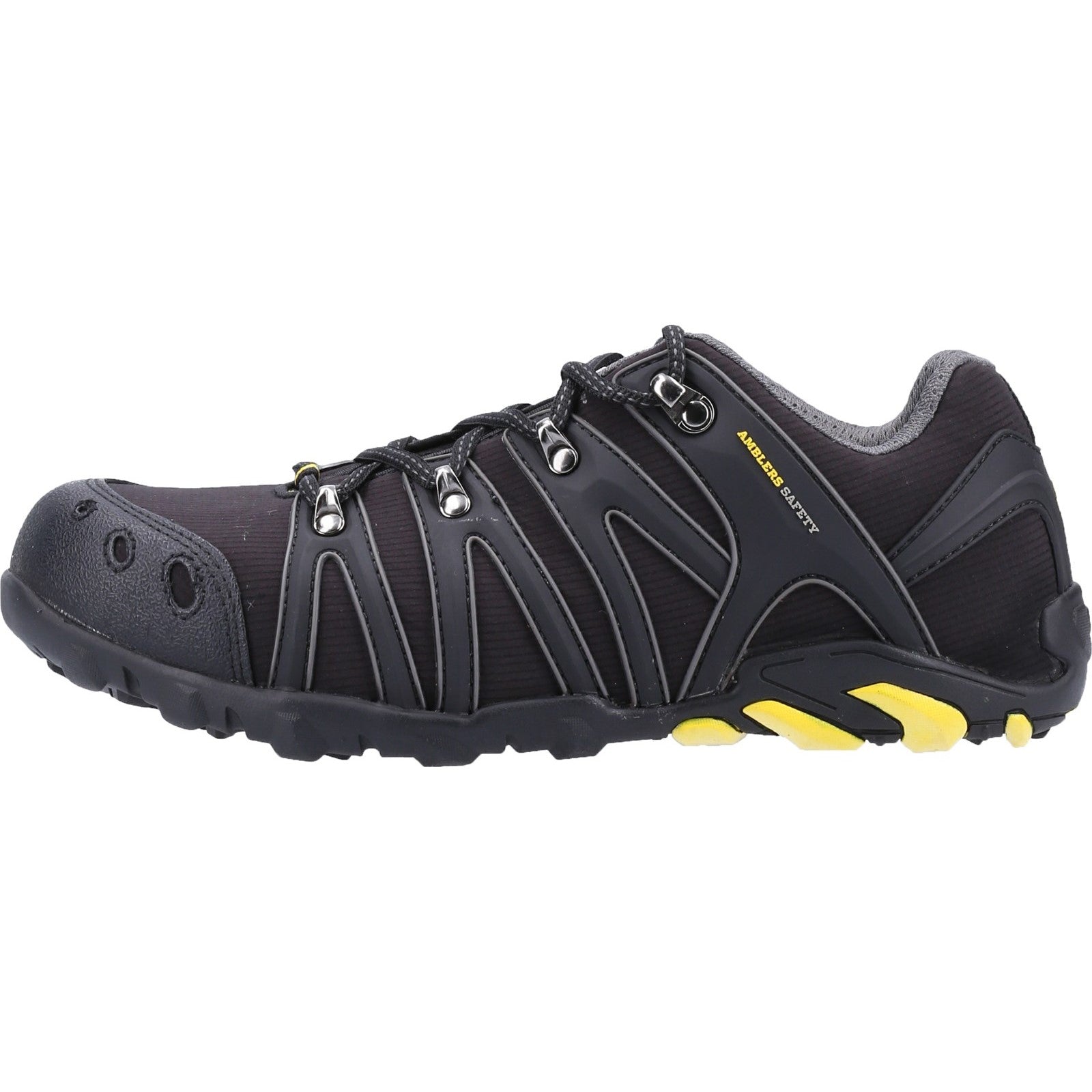 On-foot, angled view of the Amblers FS23 soft shell safety trainer.