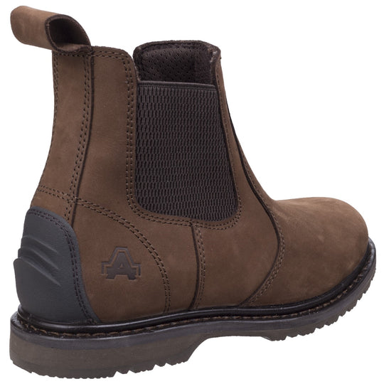 Side view of Amblers Aldingham dealer boots in brown with slip-on style and ankle cut