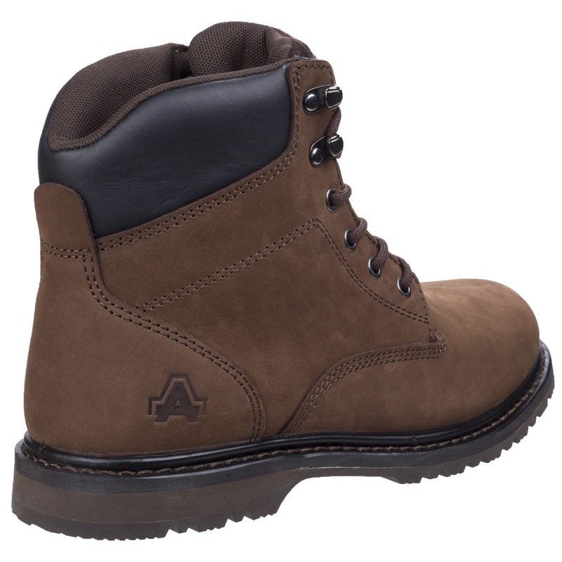 Side profile of Amblers Millport boot in brown with slip-resistant outsole and padded collar