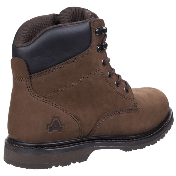 Side profile of Amblers Millport boot in brown with slip-resistant outsole and padded collar