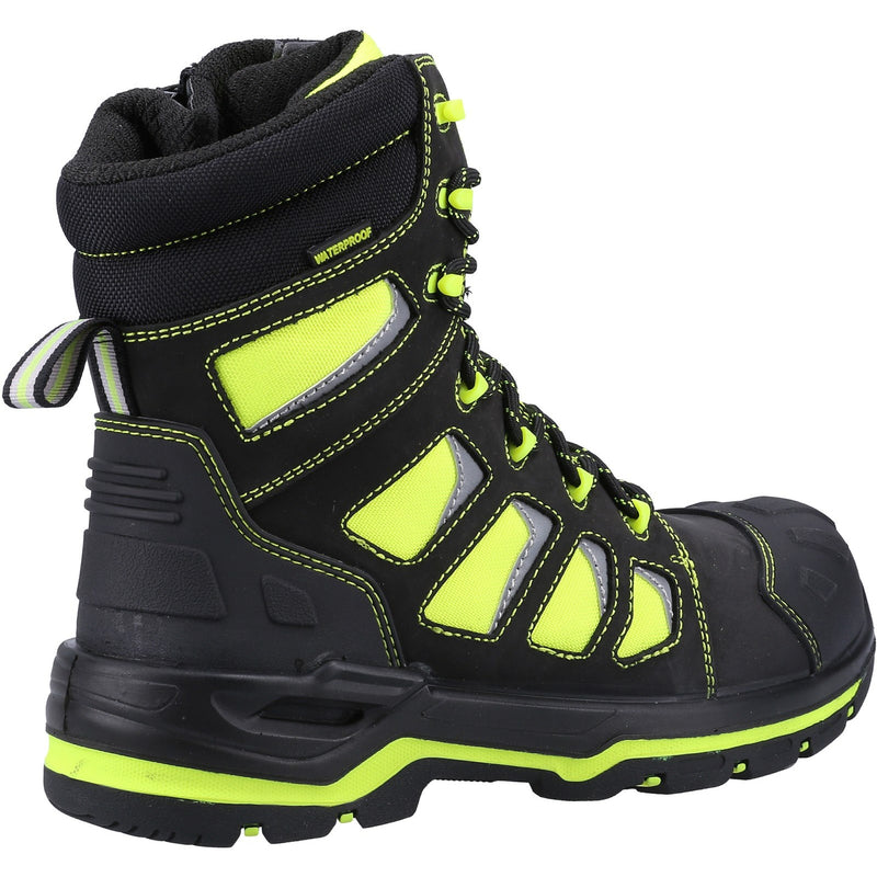 Side view of the hi-vis yellow Beacon safety boot.