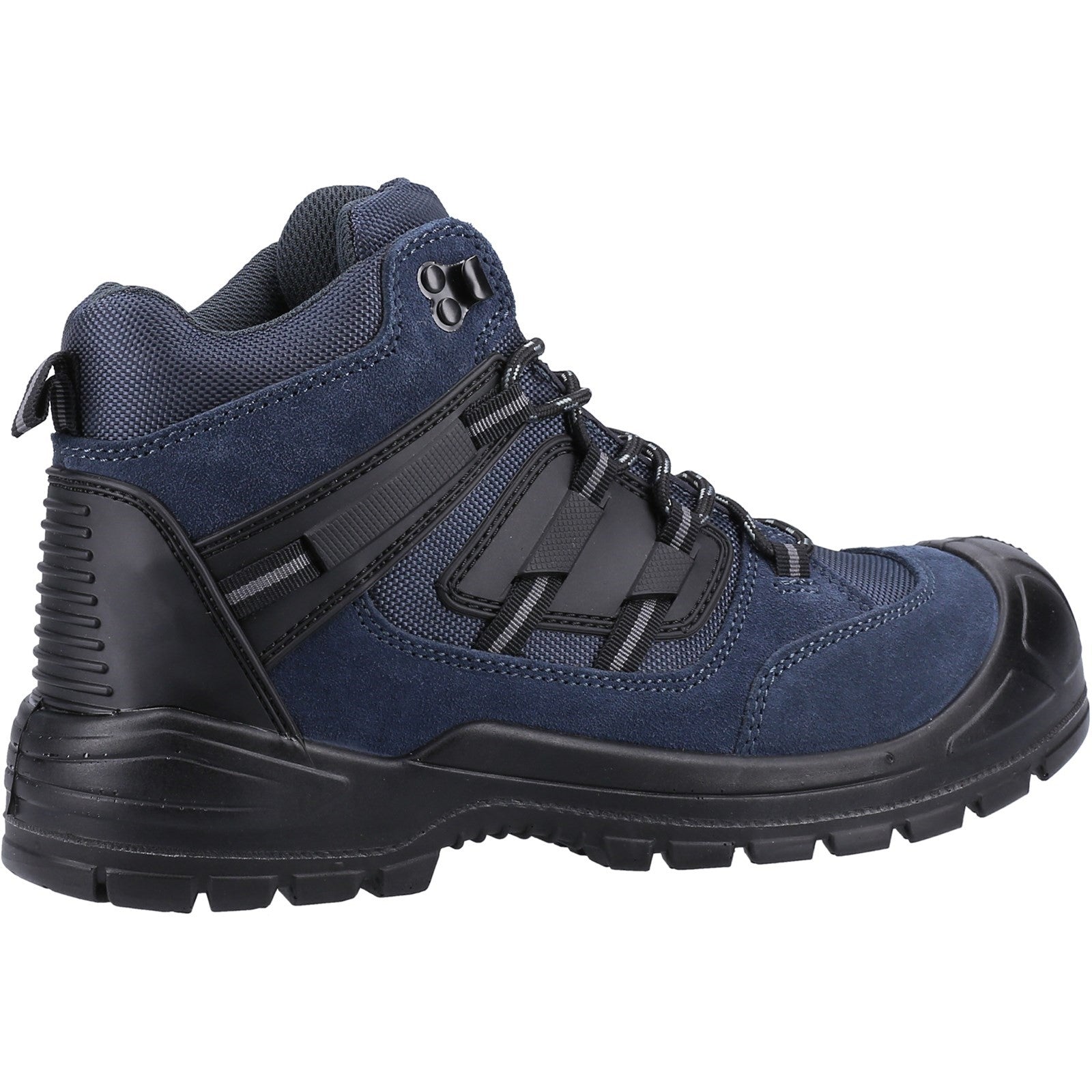 Side view of the navy blue Amblers 257 safety boot.