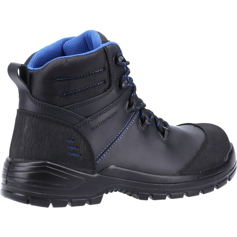 Side profile of the black leather 308C metal-free safety boot.