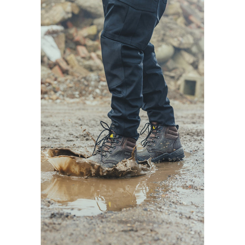 Stitching detail on the brown 241 safety boot.