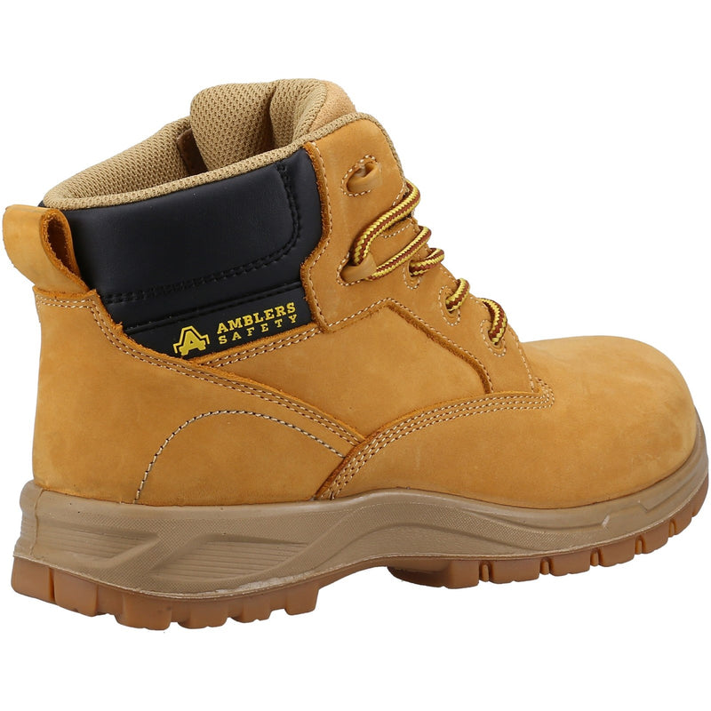 Side view of the honey-colored 605C Kira safety boot.