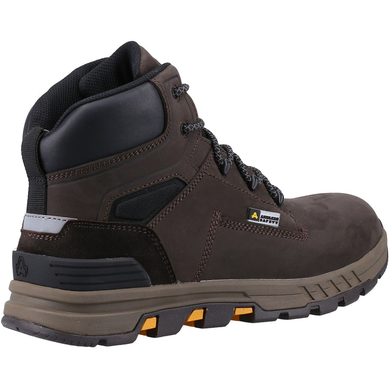 Side profile of the brown Amblers 261 safety boots.