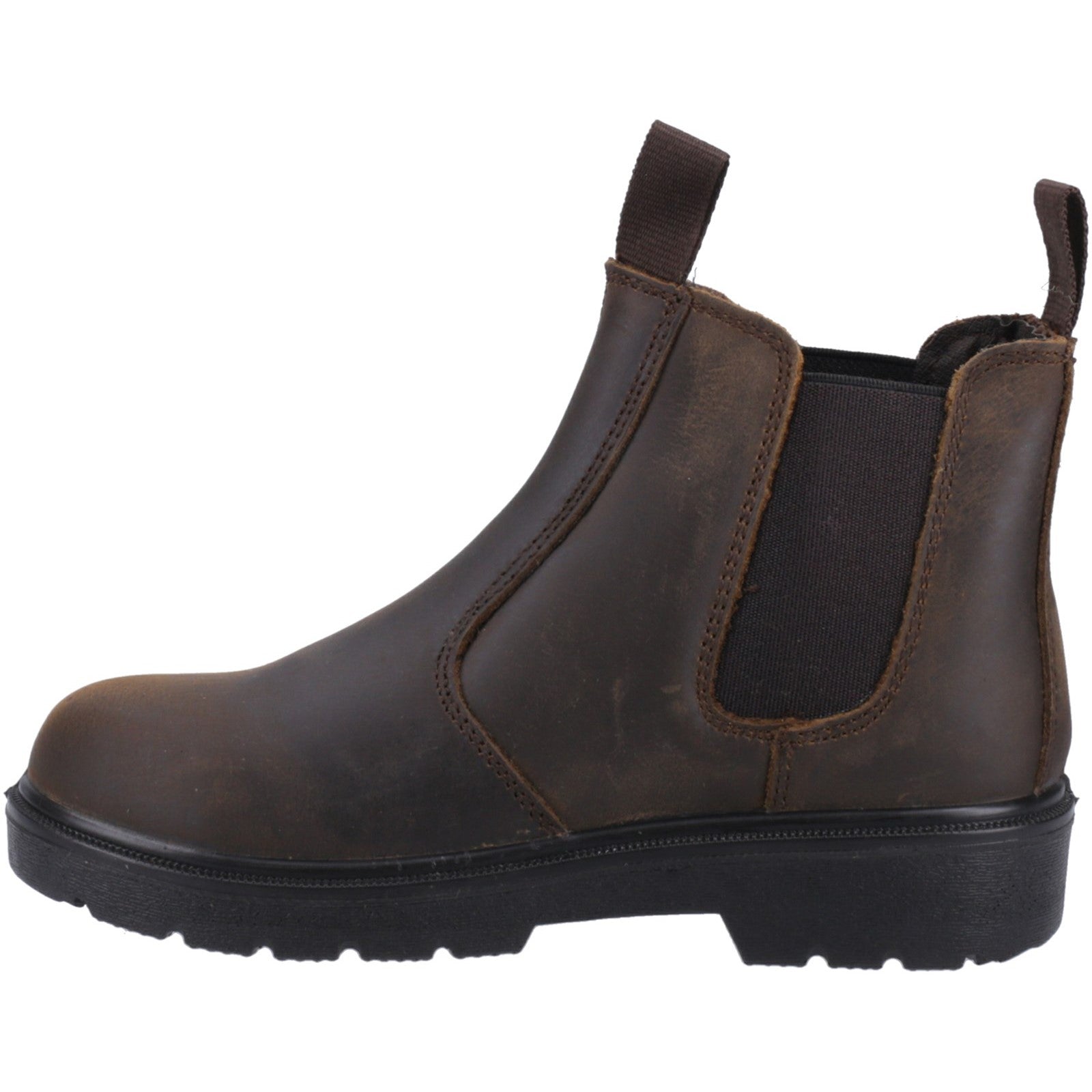 Close-up of the elastic panel on the brown FS128 dealer boot.