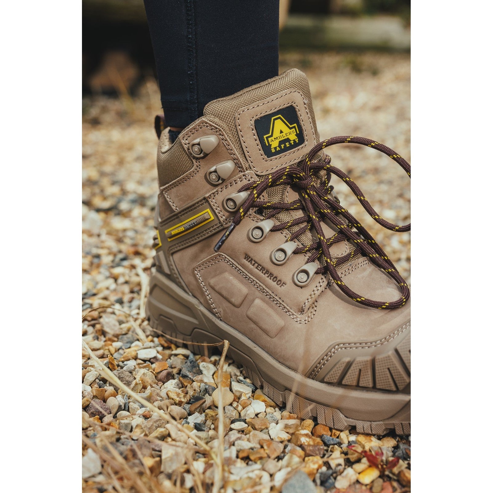 Amblers AS320C Ridgeway safety trainer, black with blue details.