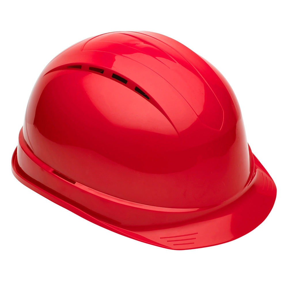 Supertouch safety helmet in Red for workplace head safety.