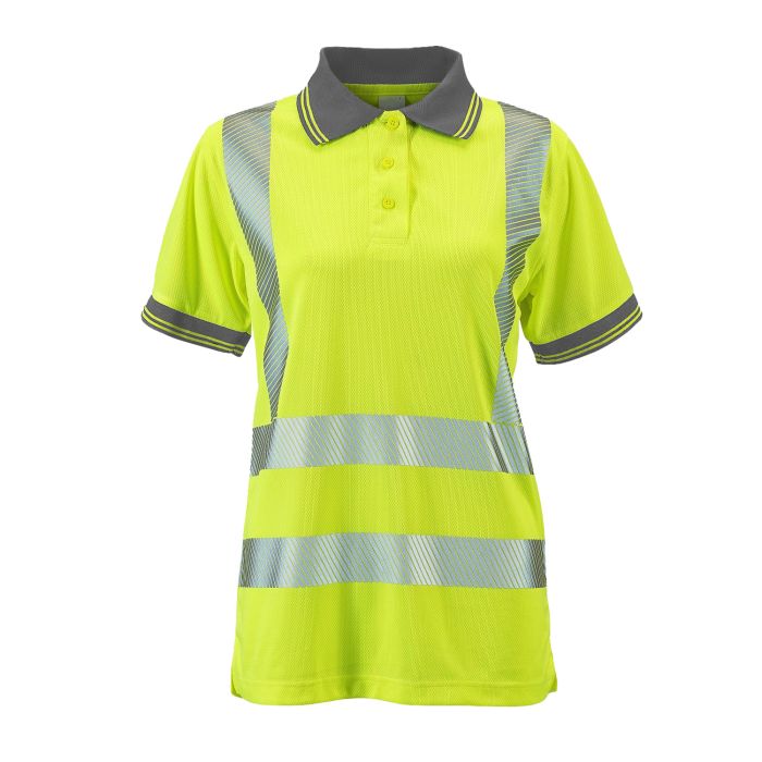 Front of Supertouch Ladies Savannah hi-vis short-sleeve polo in yellow.