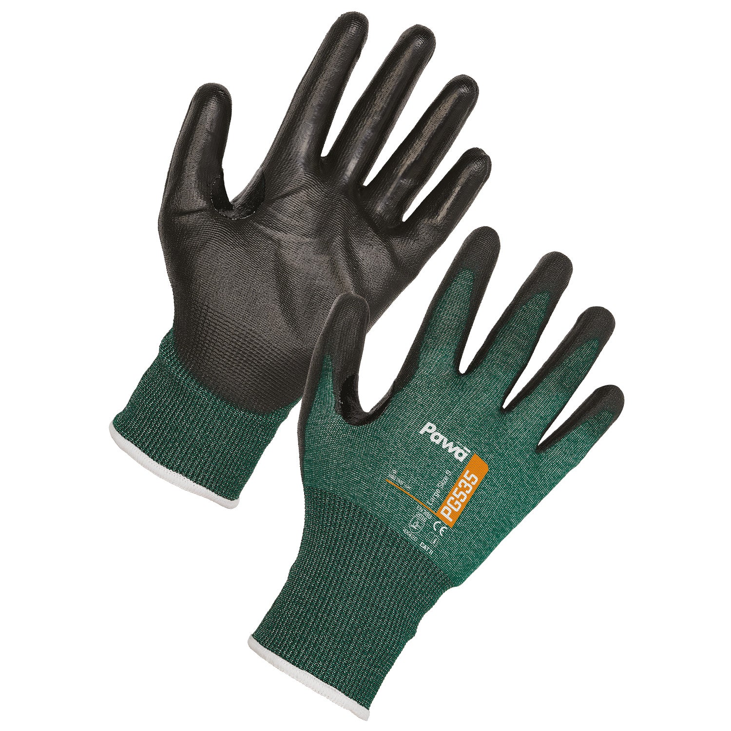 A pair of Supertouch Pawa PG535 ultrafine anti-cut safety work gloves.