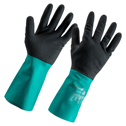 Black Supertouch Pawa PG600 nitrile gauntlet for Type A chemical protection.