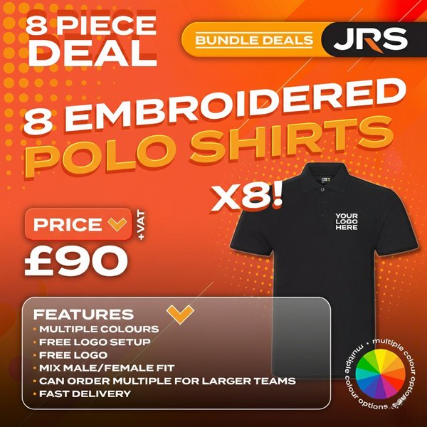 8x Personalised Embroidered Work Polo Shirts with Free Logo