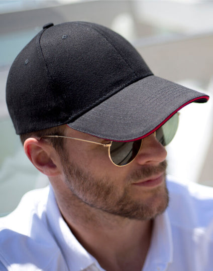 Result Core Memphis Brushed Cotton Low Profile Sandwich Peak Cap - Black/Red