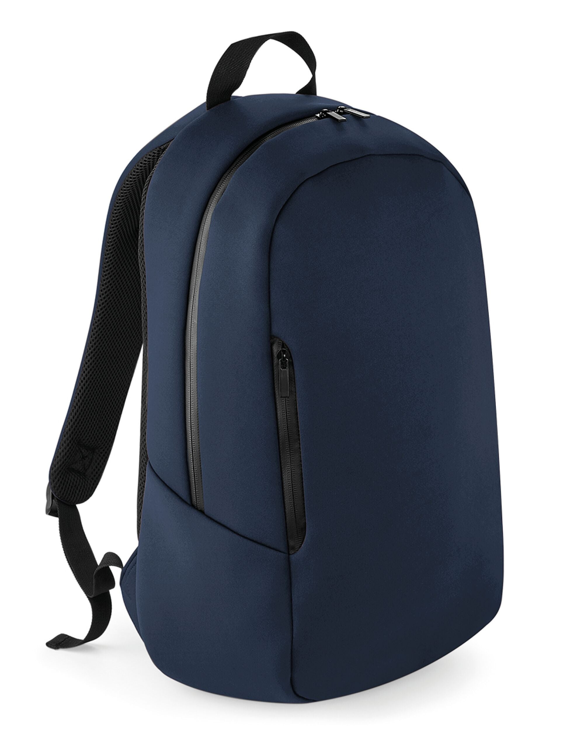 Front view of the black structured cross-body bag.