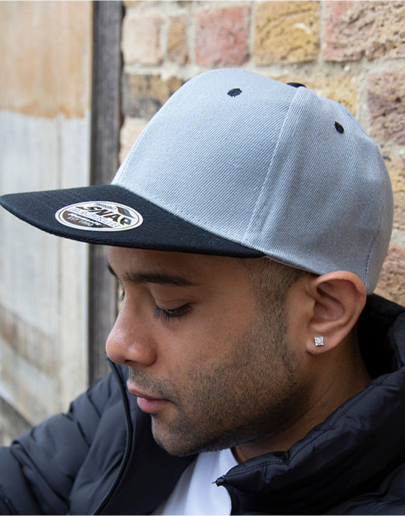 Result Core Bronx Original Flat Peak Snap Back Dual Colour Cap - Heather Grey/Black