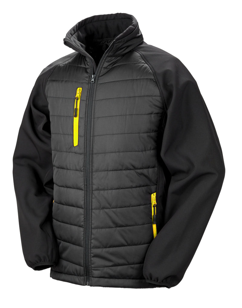 Result Recycled Compass Padded Softshell Jacket - Black/Yellow