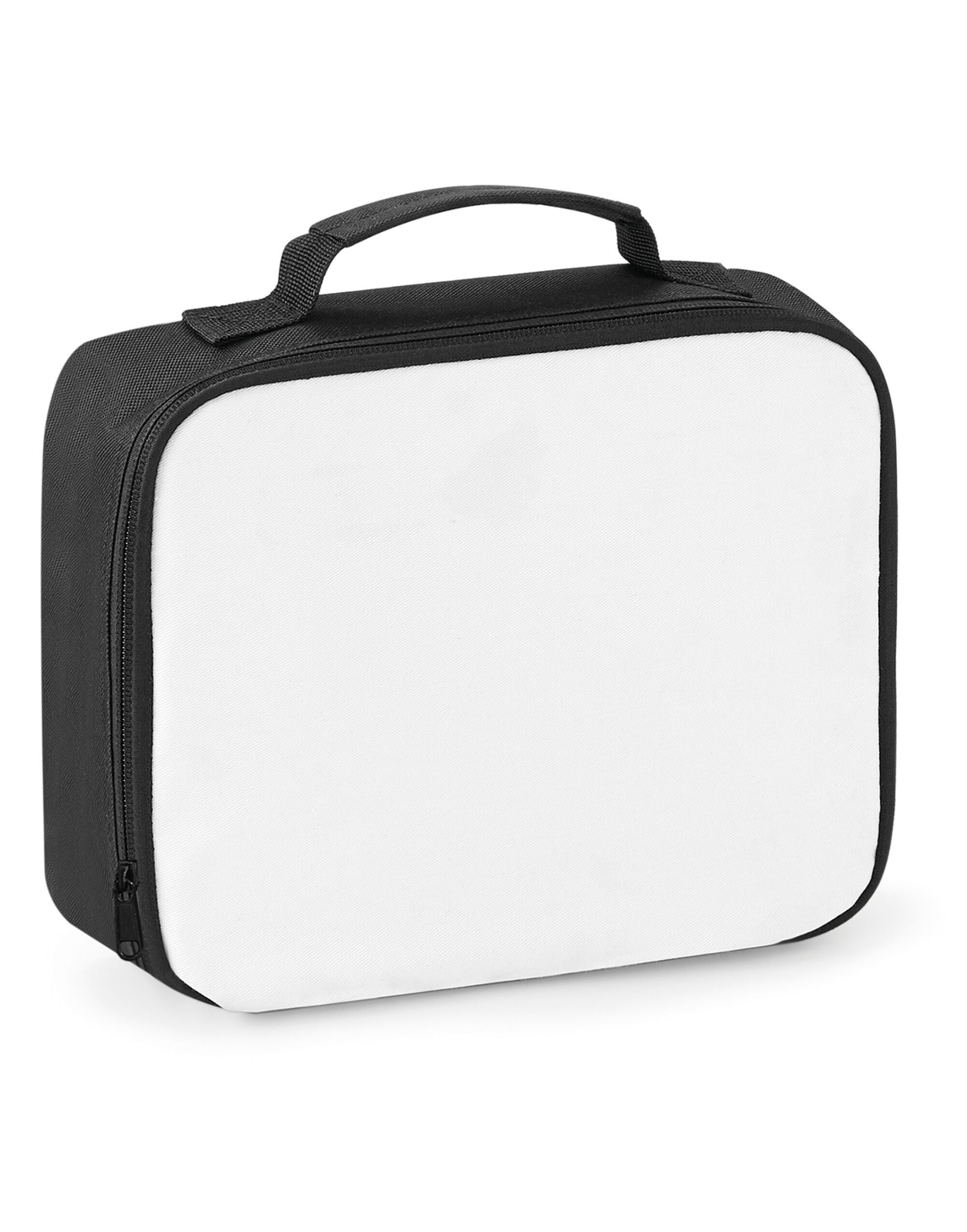 The Bagbase Sublimation Lunch Cooler Bag with its flap open, revealing the wipe-clean, insulated interior.