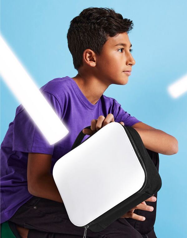 Angled view of the Bagbase Sublimation Lunch Cooler Bag, showing its compact, insulated design.